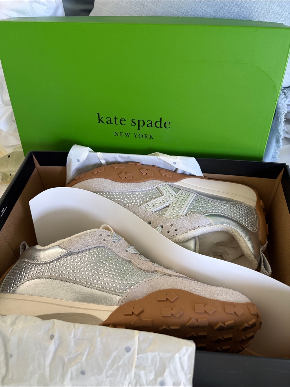 kate spade Silver and White Crystal-Accented Sneakers